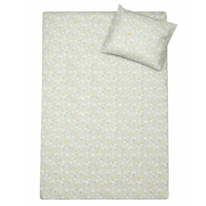 Ælling sengetøj - 100% bomuld - Babysengetøj 70x100 cm - Grønt med ællinger og blomster