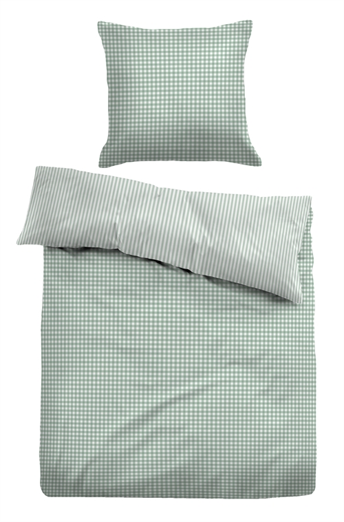 Billede af Ternet sengetøj 140x200 cm - Stribet Sengelinned i 100% bomuld - Grøn - Vendbart design - Tom Tailor hos Dynezonen.dk