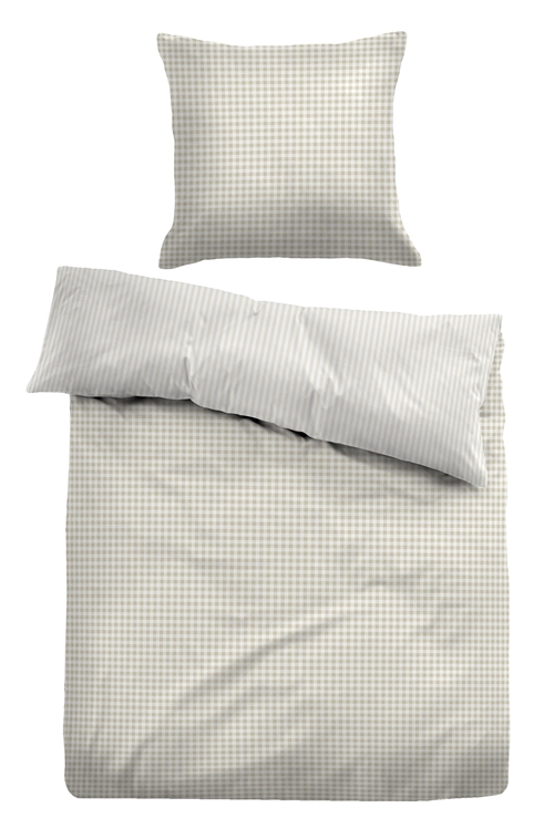 Se Ternet sengetøj 150x210 cm - Stribet Sengelinned i 100% bomuld - Beige - Vendbart design - Tom Tailor hos Dynezonen.dk