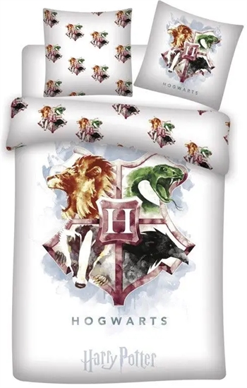 6: Harry Potter sengetøj - 140x200 cm - Lilla Hogwarts våbenskjold - Sengesæt 2 i 1 - Dynebetræk i 100% bomuld