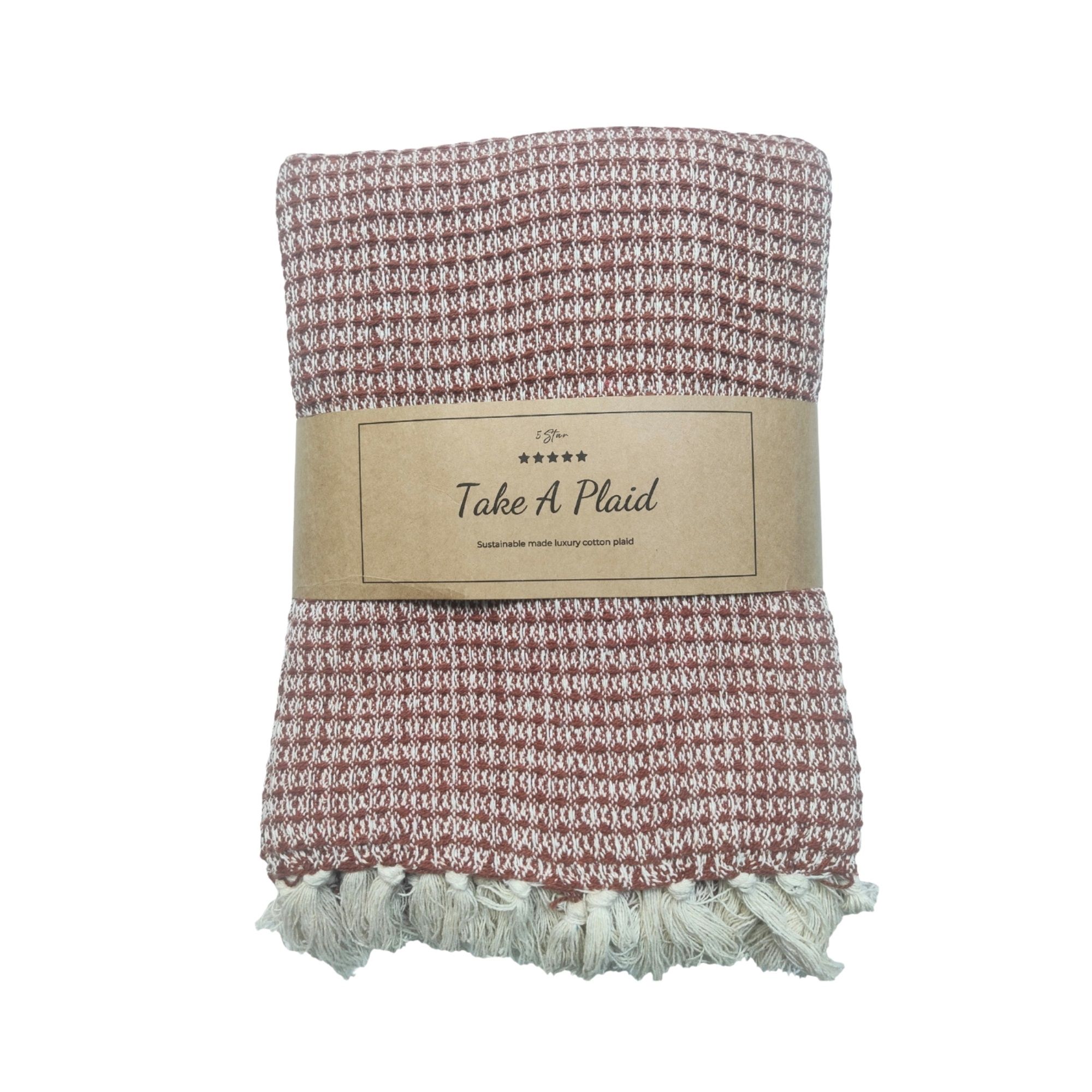 Bomulds plaid - 100% recycled bomuld - 130x180 cm - Hvid med rød mønster