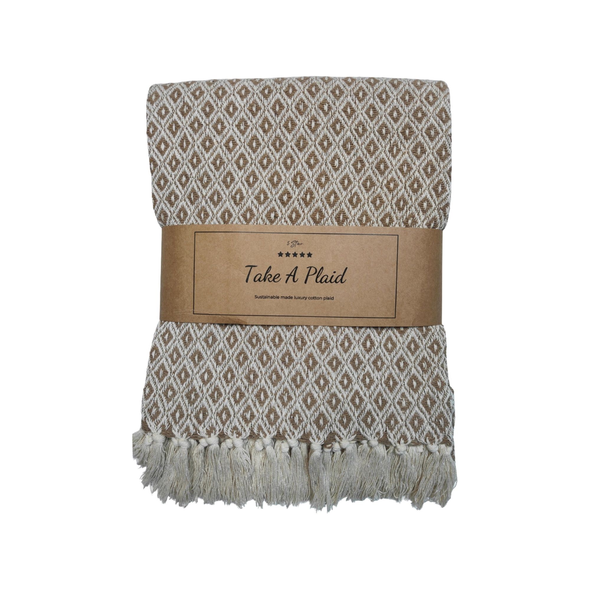 Bomulds plaid - 100% recycled bomuld - 130x180 cm - Hvid med beige mønster