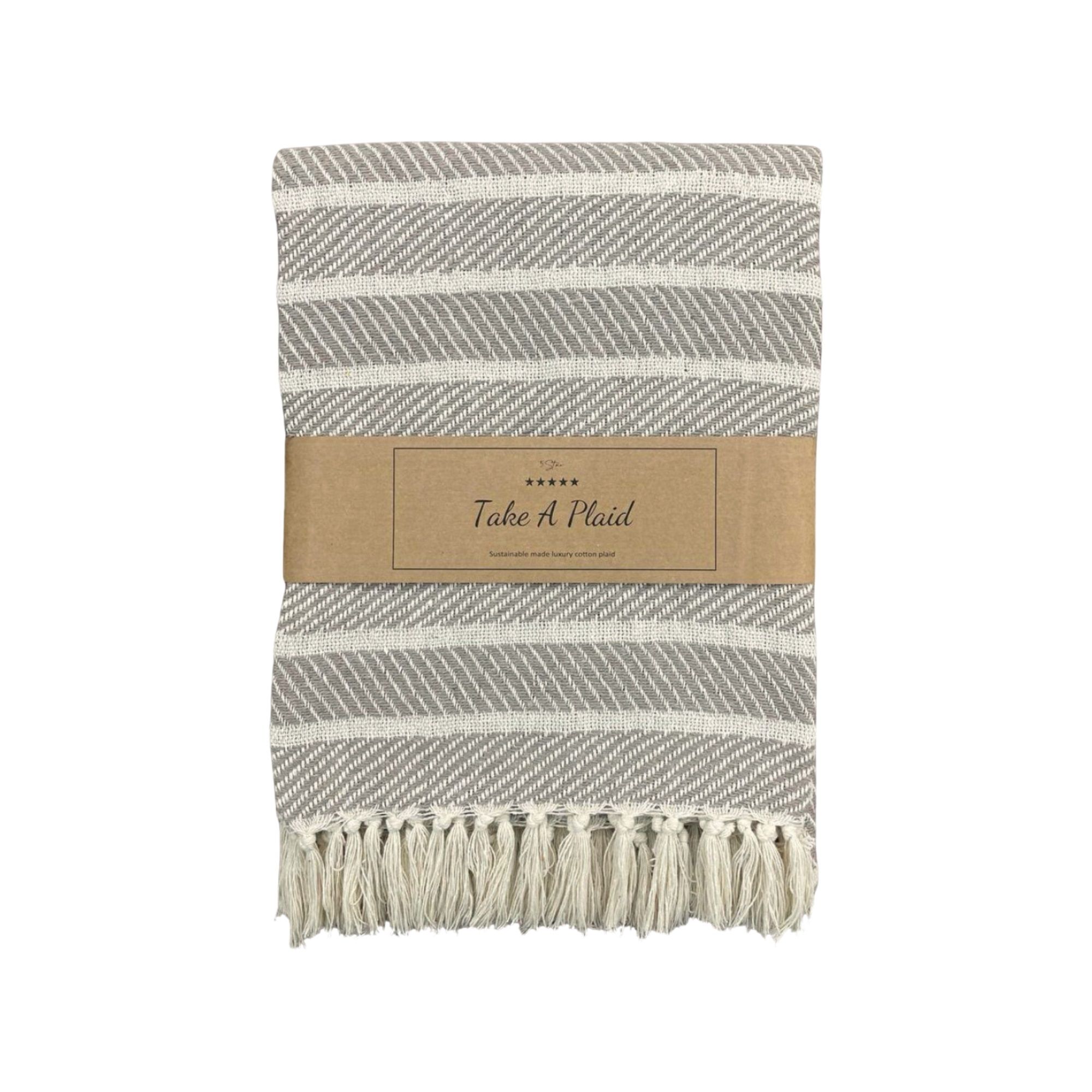 Bomulds plaid - 100% recycled bomuld - 130x180 cm - Hvid med beige mønster