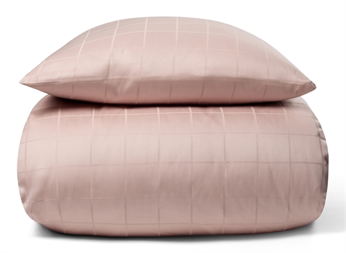 Sengetøj til dobbeltdyne 200x220 cm - Blødt, jacquardvævet bomuldssatin - Check rosa - By Night sengesæt