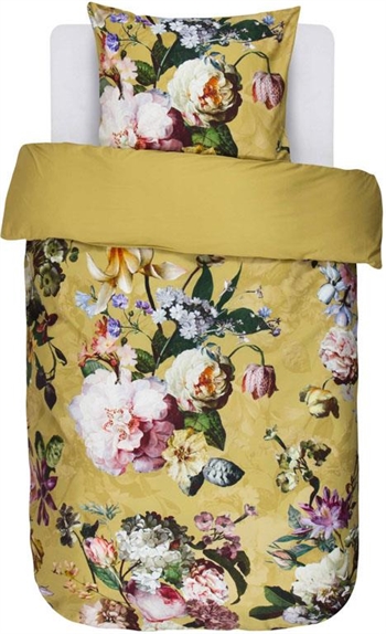 Essenza fleur sengetøj - Blomstret sengetøj - 140x200 cm - Fleur golden yellow - Vendbart sengesæt - 100% bomuldssatin