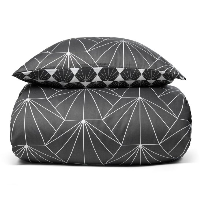 Bomuldssatin sengetøj - 150x210 cm - Hexagon grå - 2 i 1 design - By Night