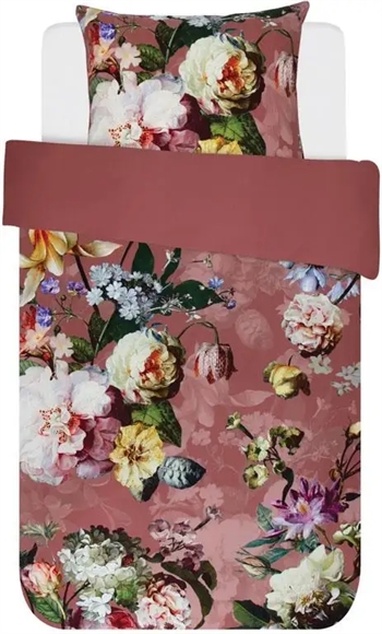Blomstret sengetøj - 140x220 cm - Fleur dusty rosa - Sengesæt med 2 design - 100% bomuldssatin - Essenza