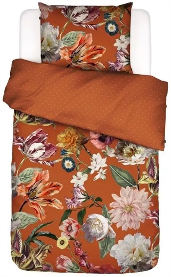 Blomstret sengetøj - 140x200 cm - Filou caramel - 2 i 1 sengesæt - 100% Bomuldssatin sengetøj - Essenza