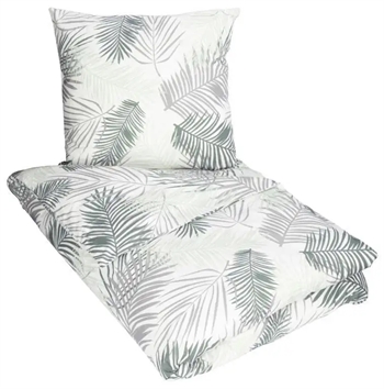 Billede af Kingsize sengetøj 240x220 cm - Palm - Hvid og grøn - 100% Bomuld