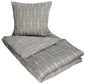 Se Sengetøj dobbeltdyne 200x220 cm - Graphic harlekin - Gråt sengetøj - 100% Bomuldssatin hos Dynezonen.dk