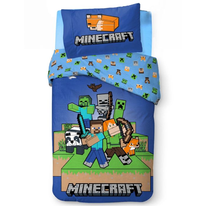Minecraft sengetøj - 140x200 cm - Vendbart design med motiv af bl.a. zombie og creeper - Ready to survive - 100% bomulds sengelinned Minecraft sengetøj - 140x200 cm - Vendbart design med motiv af bl.a. zombie og creeper - Ready to survive - 100% bomulds sengelinned