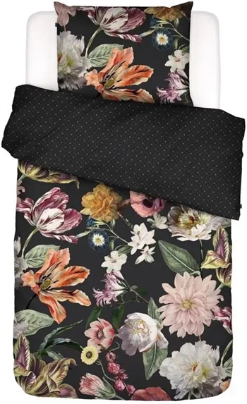 Blomstret sengetøj - 140x220 cm - Filou espresso - Vendbar dynebetræk - 100% Bomuldssatin - Essenza sengetøj