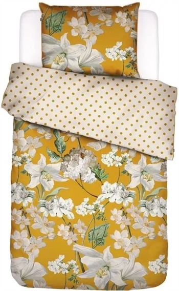 Blomstret sengetøj - 140x200 cm - Rosalee Mustard - 2 i 1 sengesæt - 100% Bomuldssatin - Essenza sengetøj