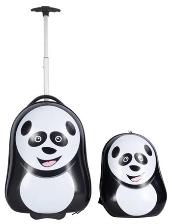 Børnekuffert - Kabinekuffert på hjul med rygsæk - Pandaer - Rejsesæt til børn med panda