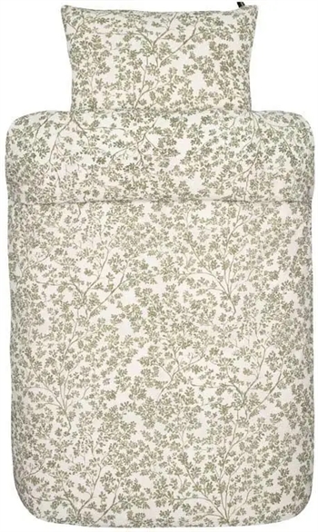 Sengetøj 140x200 cm - Cornelia oliven - Sengesæt med grønne grene - 100% bomuld - Høie sengetøj