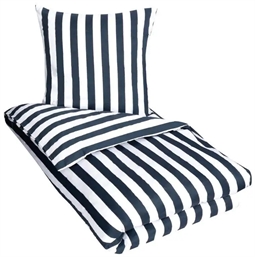 Kingsize sengetøj 240x220 cm - Nordic Stripe Dark Blue  - Mørke blå og Hvid - 100% Bomuldssatin 