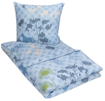 Billede af Dobbeltdyne sengetøj 200x200 cm - Happy Horses blue - Sengesæt i 100% Bomuldssatin - Susanne Schjerning sengetøj