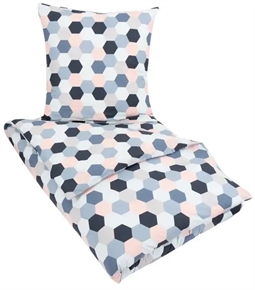 Kingsize sengetøj 240x220 cm - Cube Multi -  Blå og rosa - 100% Bomuld