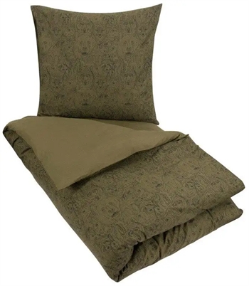 Se Sengetøj børn 140x200 - Grønt sengesæt med sort dyreprint - 100% økologisk sengetøj hos Dynezonen.dk