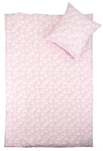 Billede af Baby sengetøj 70x100 cm - Lyserød med svaner - 100% Bomulds sengetøj - By Night