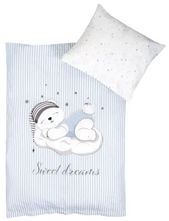 Billede af Baby sengetøj 70x100 cm - Sovende bamse - 2 i 1 design - 100% Bomuld