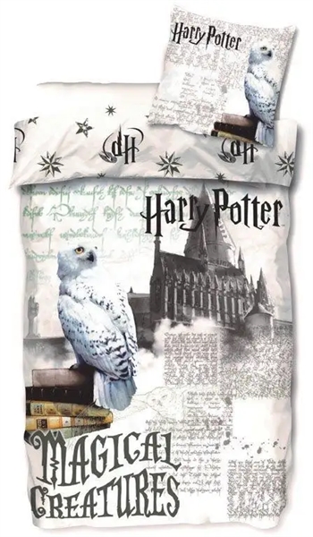 #3 - Harry Potter sengetøj - 140x200 cm - Hogwarts og Hedvig - Sengesæt 2 i 1 design - Dynebetræk i 100% bomuld