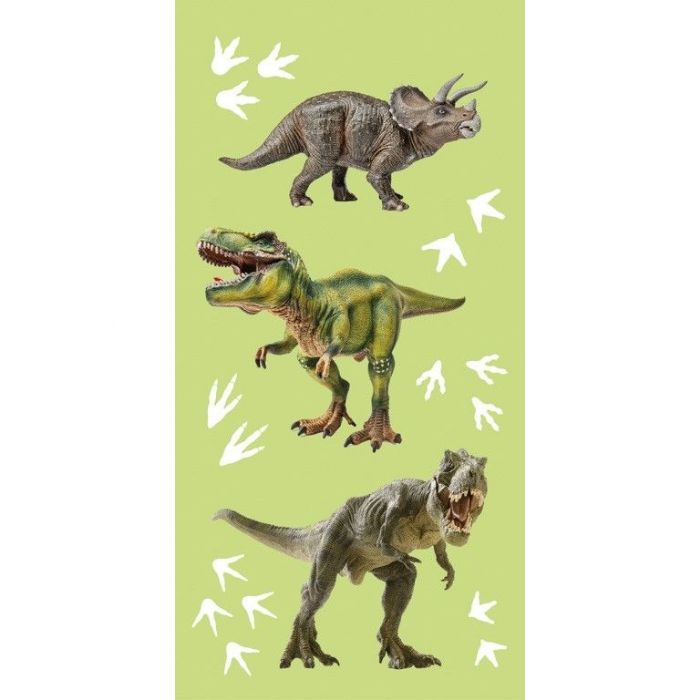 Dinosaur håndklæde - 70x140 cm - 100% bomuld - Blødt badehåndklæde med Triceratops og T-Rex