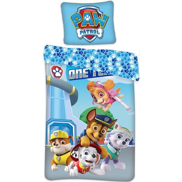 Paw Patrol sengetøj - 100% bomuld - Børnesengetøj 140x200 cm - Glow in the dark - Bagside med poter Paw Patrol sengetøj - 100% bomuld - Børnesengetøj 140x200 cm - Glow in the dark - Bagside med poter