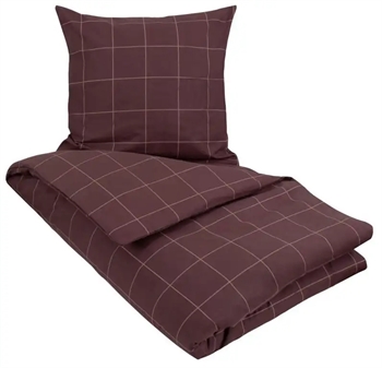Sengetøj 200x220 cm - Check - Bordeaux - 100% Bomuld - Borg Living dobbelt dynebetræk