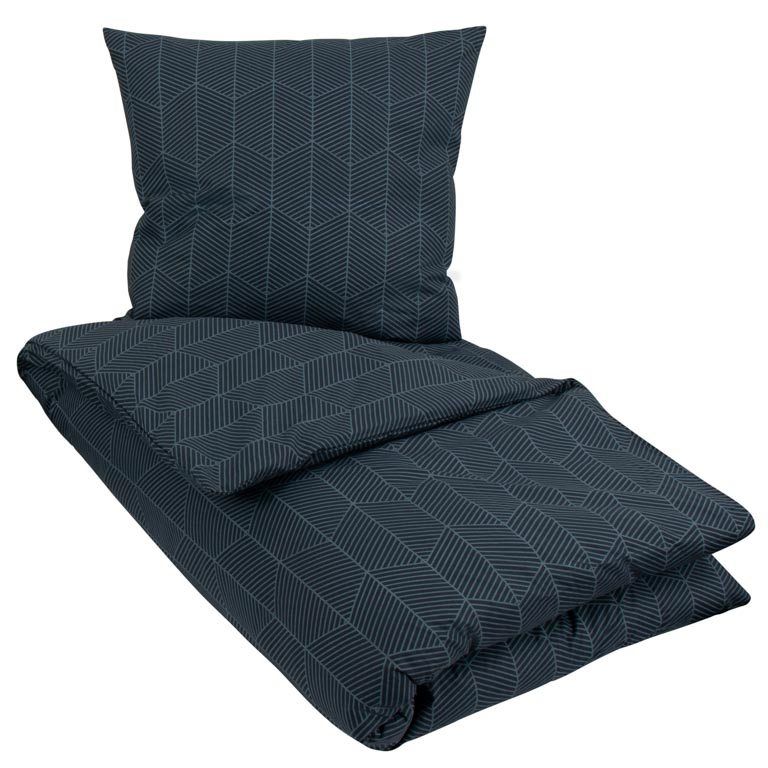 Sengetøj dobbeltdyne 200x220 cm - Geometric blåt sengetøj - 100% Bomuld - Borg Living dobbeltdyne betræk