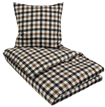 Se Sengetøj 200x200 cm - Check brown - Ternet sengetøj til dobbeltdyne - 100% Økologisk Bomuldssatin - By Night hos Dynezonen.dk