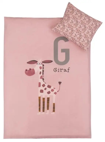 Billede af Baby sengetøj 70x100 cm - Giraf lyserød - 100% Bomuld