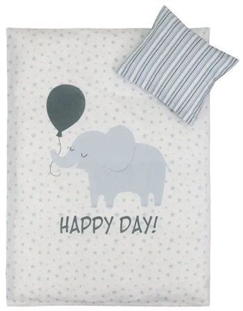 Billede af Baby sengetøj 70x100 cm - Lyseblå elefant - 2 i 1 design - 100% Bomuldssatin