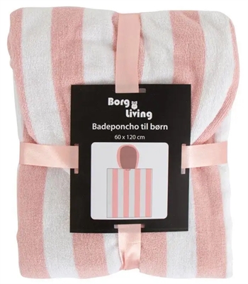 Billede af Badeponcho - Børnehåndklæde - Stribet lyserød - 60x120 cm - 100% Bomuld