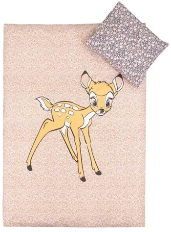 Billede af Baby sengetøj 70x100 cm - Bambi og blomster - 2 i 1 design - 100% bomuld