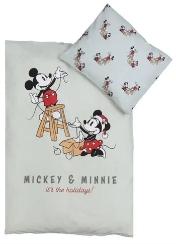 Jule sengetøj til baby 70x100 cm - Mickey og Minnie - Julemotiv i mintgrøn - 100% bomuld