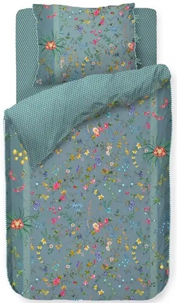 Billede af Blomstret sengetøj - 140x200 cm - Petit Fleurs Blue - Sengesæt med 2 i 1 design - 100% bomuld - Pip Studio sengetøj