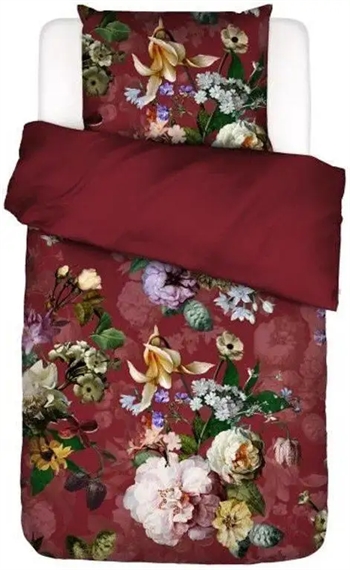 Bordeaux sengetøj 140x220 cm - Fleurel wine red - Blomstret sengetøj - Vendbar design - 100% Bomuldsflonel - Essenza