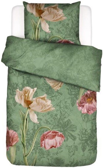 Essenza sengetøj - 140x200 cm - Annabel BasilÂ grøn - Vendbart sengesæt - 100% bomuldssatin - Blomstret sengetøj