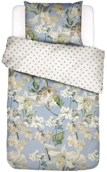 Se Blomstret sengetøj - 140x220 cm - Rosalee Iceblue - 2 i 1 sengesæt - 100% bomuldssatin sengetøj - Essenza hos Dynezonen.dk