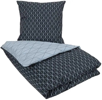Sengetøj 150x210 cm - Harlequin blå - Dynebetræk med 2 design - Sengelinned i 100% Bomuld - Borg Living