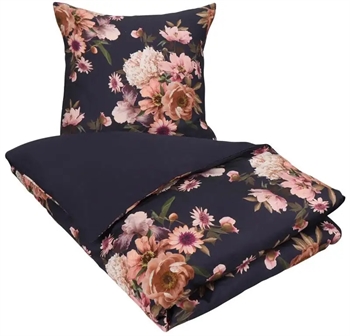 13: Sengetøj dobbeltdyne - 200x220 cm - Dark blue flower - 2 i 1 design - 100% Bomuldssatin - Excellent By Borg