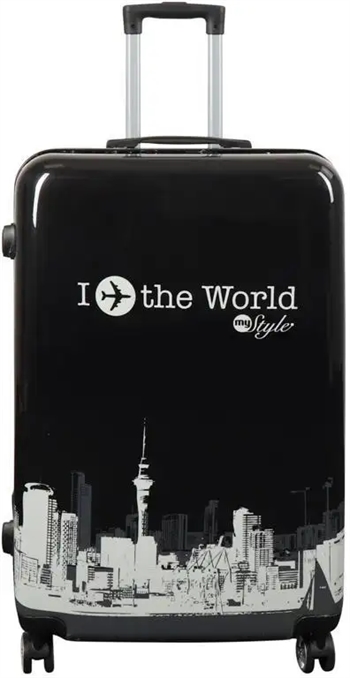 Billede af Stor kuffert - Hardcase kuffert med motiv - New York city - Black - Eksklusiv letvægt kuffert
