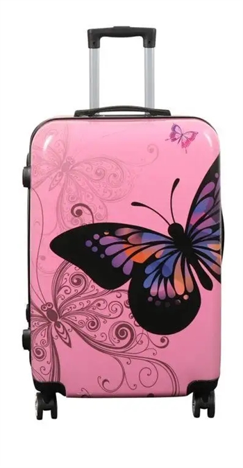 Kuffert - Hardcase kuffert - Str. Medium - Kuffert med motiv - Sommerfugl lyserød - Eksklusiv letvægt rejsekuffert