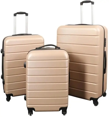 Se Kufferter - Sæt med 3 stk. - Eksklusivt hardcase kuffertsæt udsalg - Guldfarvet med striber hos Dynezonen.dk