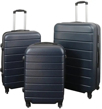 Se Kuffertsæt - 3 Stk. - Eksklusivt hardcase billig kufferter - Mørkeblåt med striber hos Dynezonen.dk