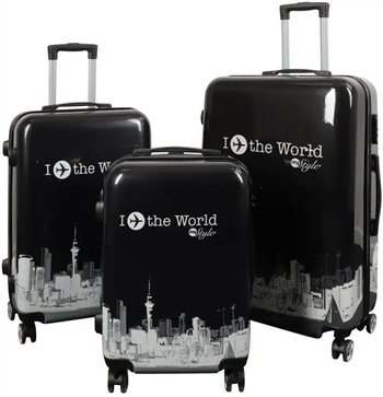 Kuffertsæt - 3 Stk. - Kuffert med motiv - New York city - Black - Hardcase letvægt kuffert med 4 hjul