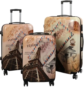 Kuffertsæt - 3 Stk. - Kuffert med motiv - Eiffeltårnet - Hardcase letvægt kuffert med 4 hjul