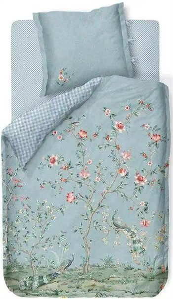 Billede af Pip studio sengetøj - 140x220 cm - Okinawa blue - Blomstret sengetøj - Dobbeltsidet sengesæt - 100% bomuld