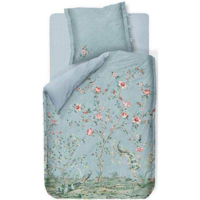 Pip studio sengetøj - 140x220 cm - Okinawa blue - Blomstret sengetøj - Dobbeltsidet sengesæt - 100% bomuld